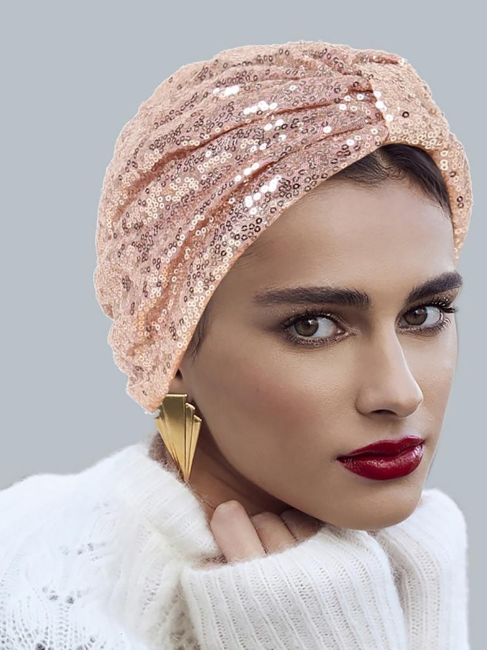 Gatsby Sequin Turban Bonnet Pleated Hair Wrap